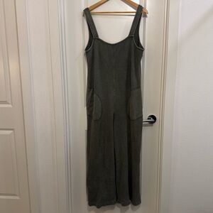 Flint & Moss waffle knit Olive green wide leg romper lounge medium *as is*